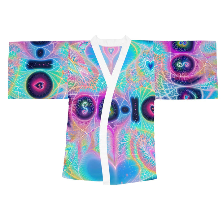 Vibrant Ethereal Hearts - Long Sleeve Kimono Robe - All Over Prints - g(0D·IO) - XS - White -