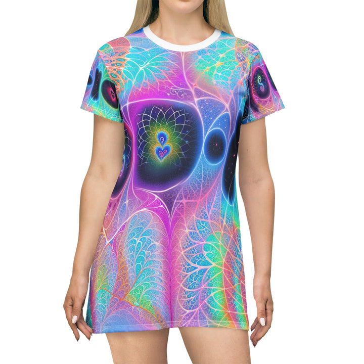 Vibrant Ethereal Hearts - T-Shirt Dress - All Over Prints - g(0D·IO) - XS - -