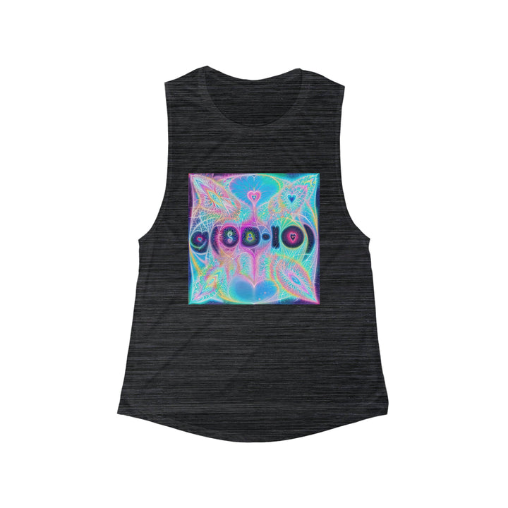 Vibrant Ethereal Hearts - Women's Flowy Scoop Muscle Tank - Tank Top - g(0D·IO) - S - Black Slub -