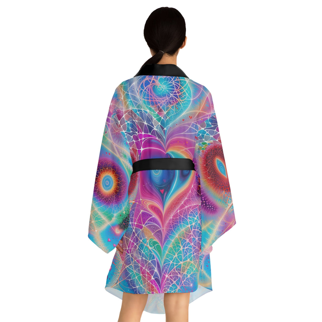 Vibrant Ethereal Love - Long Sleeve Kimono Robe - All Over Prints - g(0D·IO) - XS - Black -