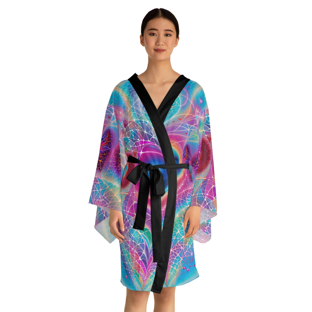 Vibrant Ethereal Love - Long Sleeve Kimono Robe - All Over Prints - g(0D·IO) - XS - Black -