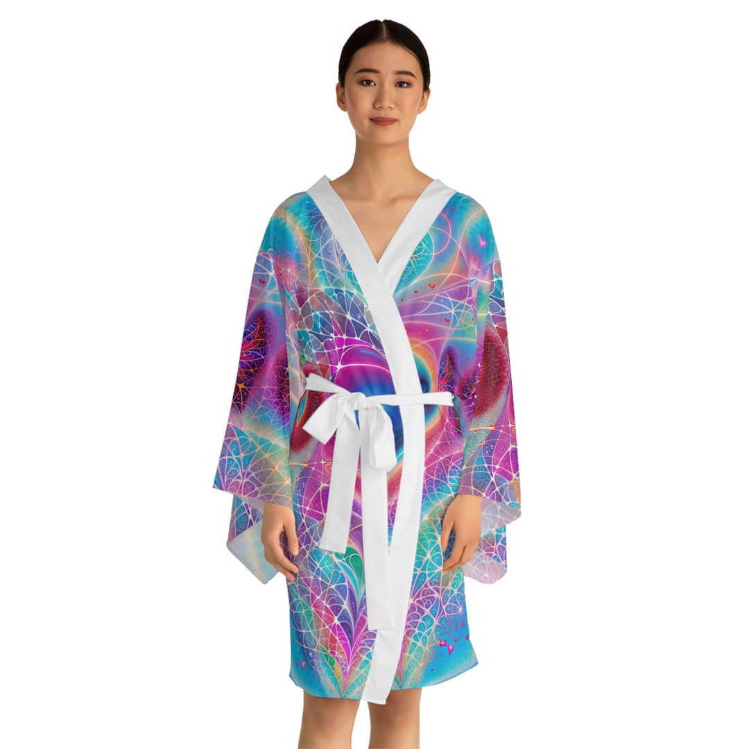 Vibrant Ethereal Love - Long Sleeve Kimono Robe - All Over Prints - g(0D·IO) - XS - Black -