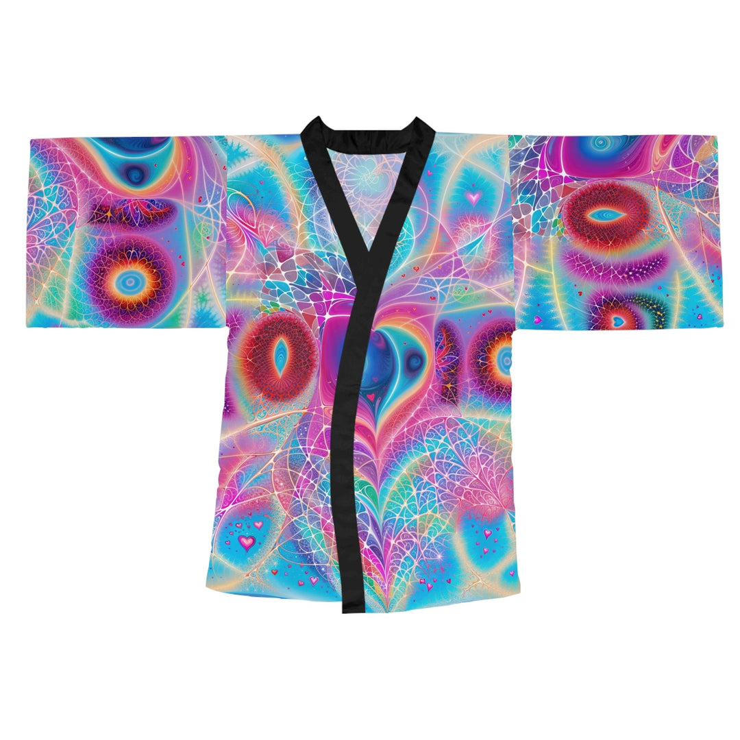 Vibrant Ethereal Love - Long Sleeve Kimono Robe - All Over Prints - g(0D·IO) - XS - Black -