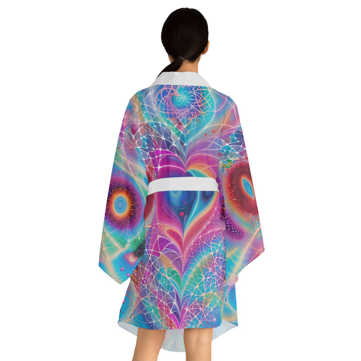 Vibrant Ethereal Love - Long Sleeve Kimono Robe - All Over Prints - g(0D·IO) - XS - Black -