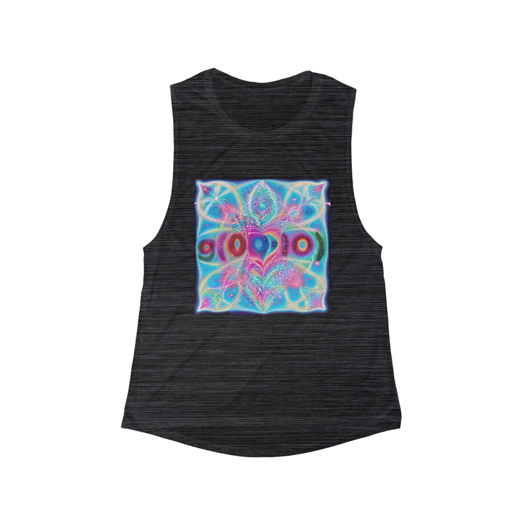 Vibrant Ethereal Love - Women's Flowy Scoop Muscle Tank - Tank Top - g(0D·IO) - S - Black Slub -