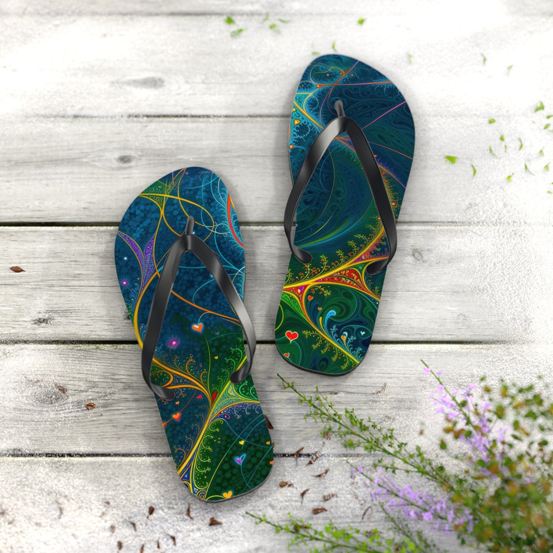 Vibrant Ethereal Swirls - Flip Flops - Shoes - g(0D·IO) - XL - Black sole -