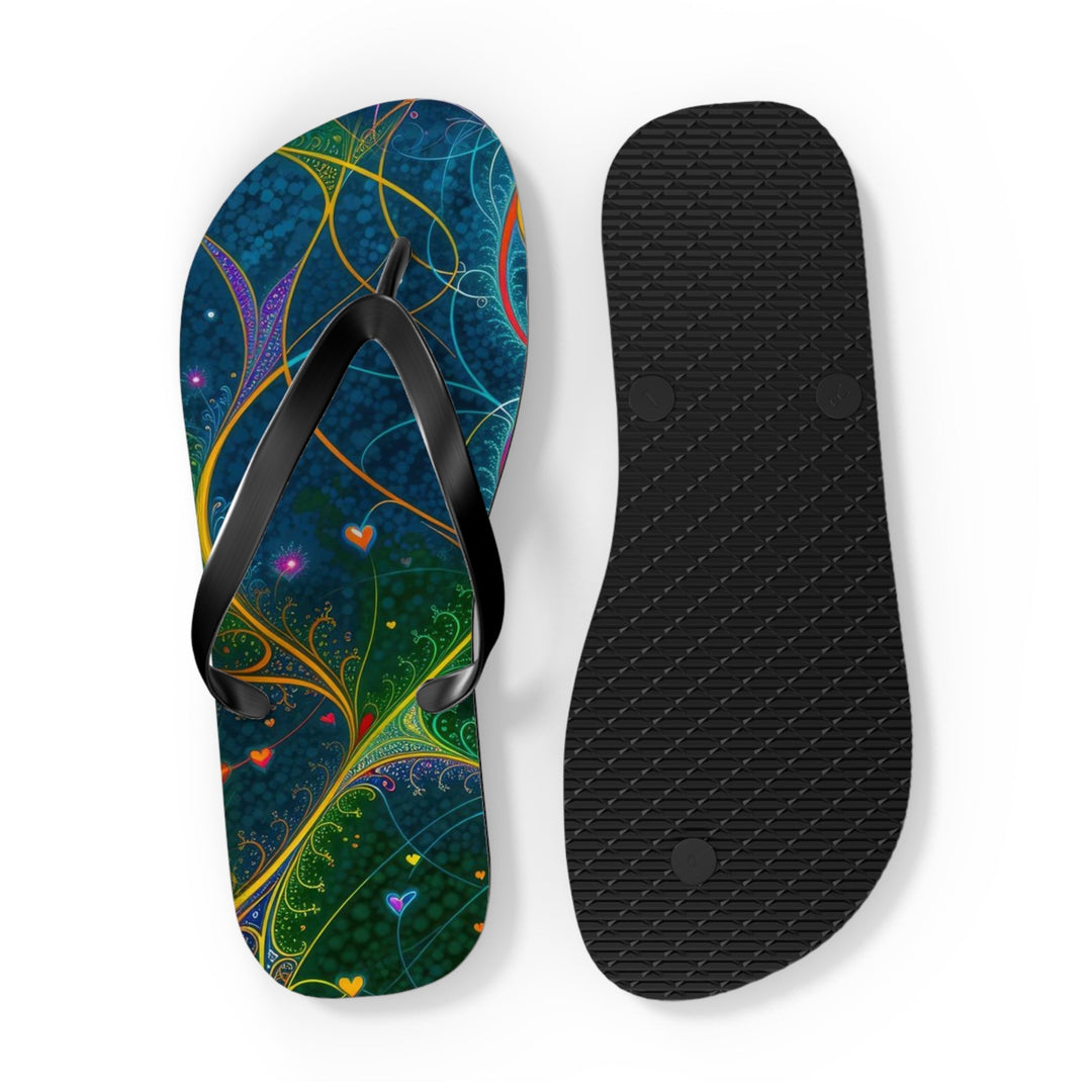 Vibrant Ethereal Swirls - Flip Flops - Shoes - g(0D·IO) - XL - Black sole -