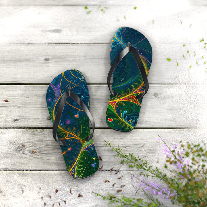 Vibrant Ethereal Swirls - Flip Flops - Shoes - g(0D·IO) - XL - Black sole -