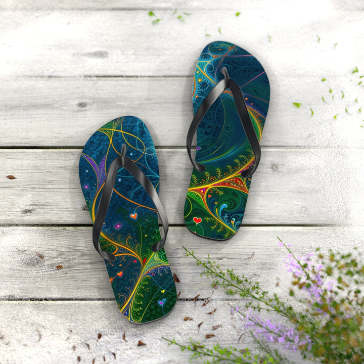 Vibrant Ethereal Swirls - Flip Flops - Shoes - g(0D·IO) - XL - Black sole -