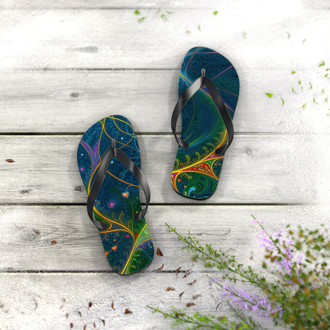 Vibrant Ethereal Swirls - Flip Flops - Shoes - g(0D·IO) - XL - Black sole -