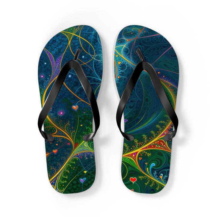 Vibrant Ethereal Swirls - Flip Flops - Shoes - g(0D·IO) - L - Black sole -