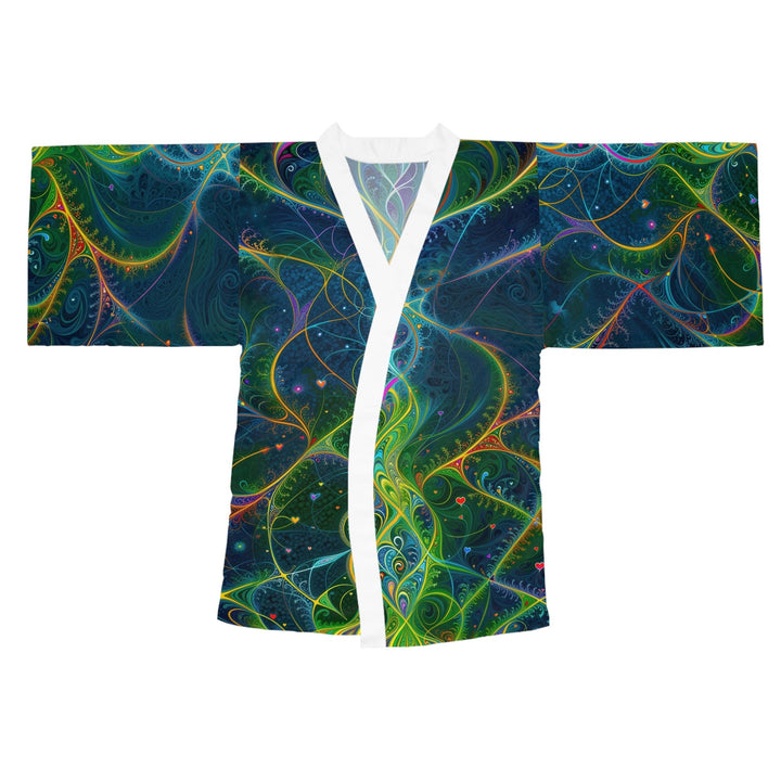 Vibrant Ethereal Swirls - Long Sleeve Kimono Robe - All Over Prints - g(0D·IO) - XS - White -