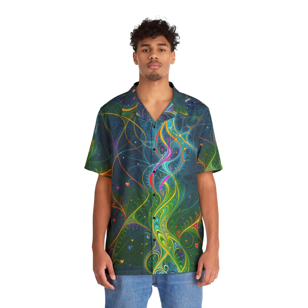 Vibrant Ethereal Swirls - Men's Hawaiian Shirt - All Over Prints - g(0D·IO) - S - Black -