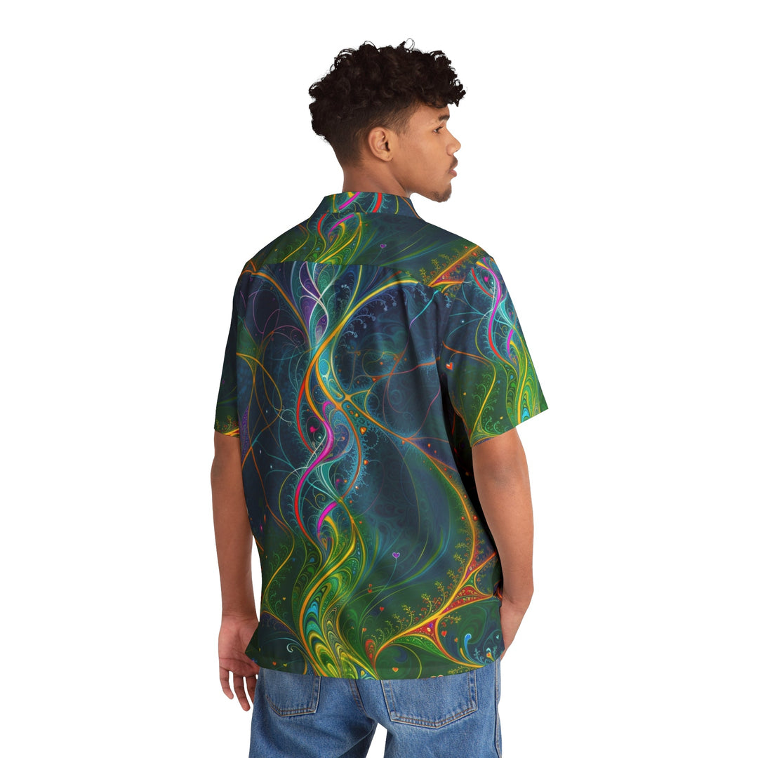 Vibrant Ethereal Swirls - Men's Hawaiian Shirt - All Over Prints - g(0D·IO) - S - Black -