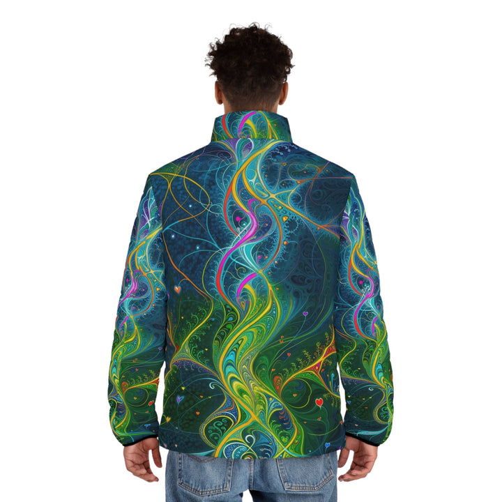 Vibrant Ethereal Swirls - Puffer Jacket - All Over Prints - g(0D·IO) - S - Black zipper -