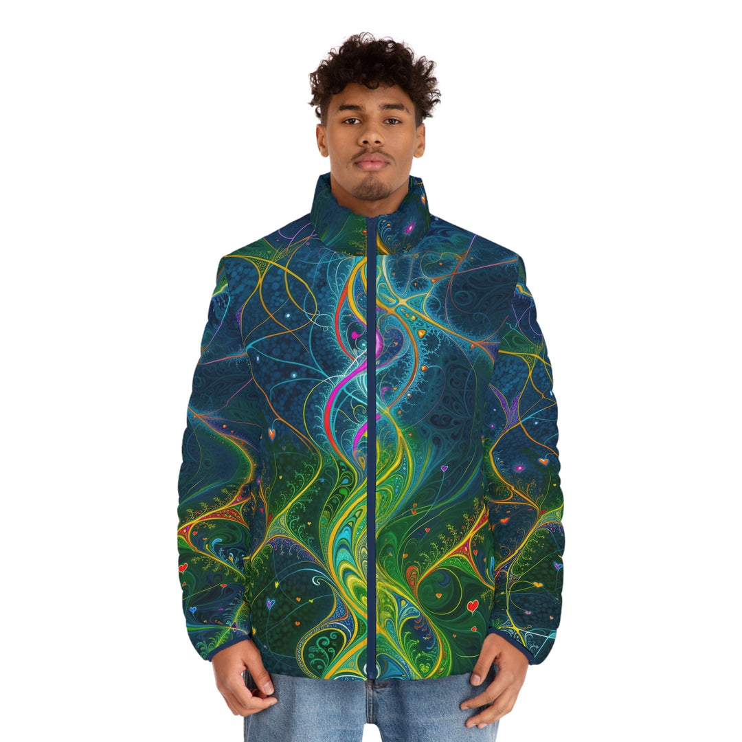 Vibrant Ethereal Swirls - Puffer Jacket - All Over Prints - g(0D·IO) - S - Black zipper -