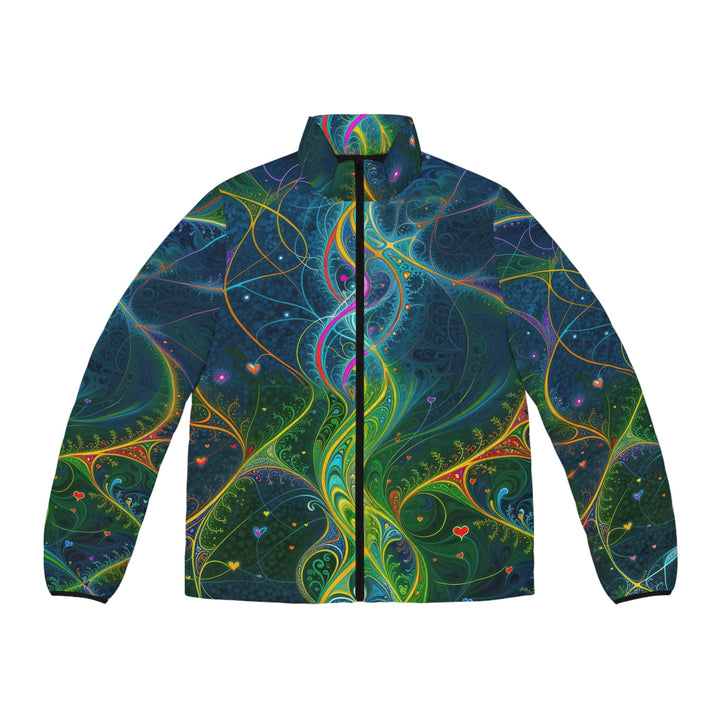 Vibrant Ethereal Swirls - Puffer Jacket - All Over Prints - g(0D·IO) - S - Black zipper -