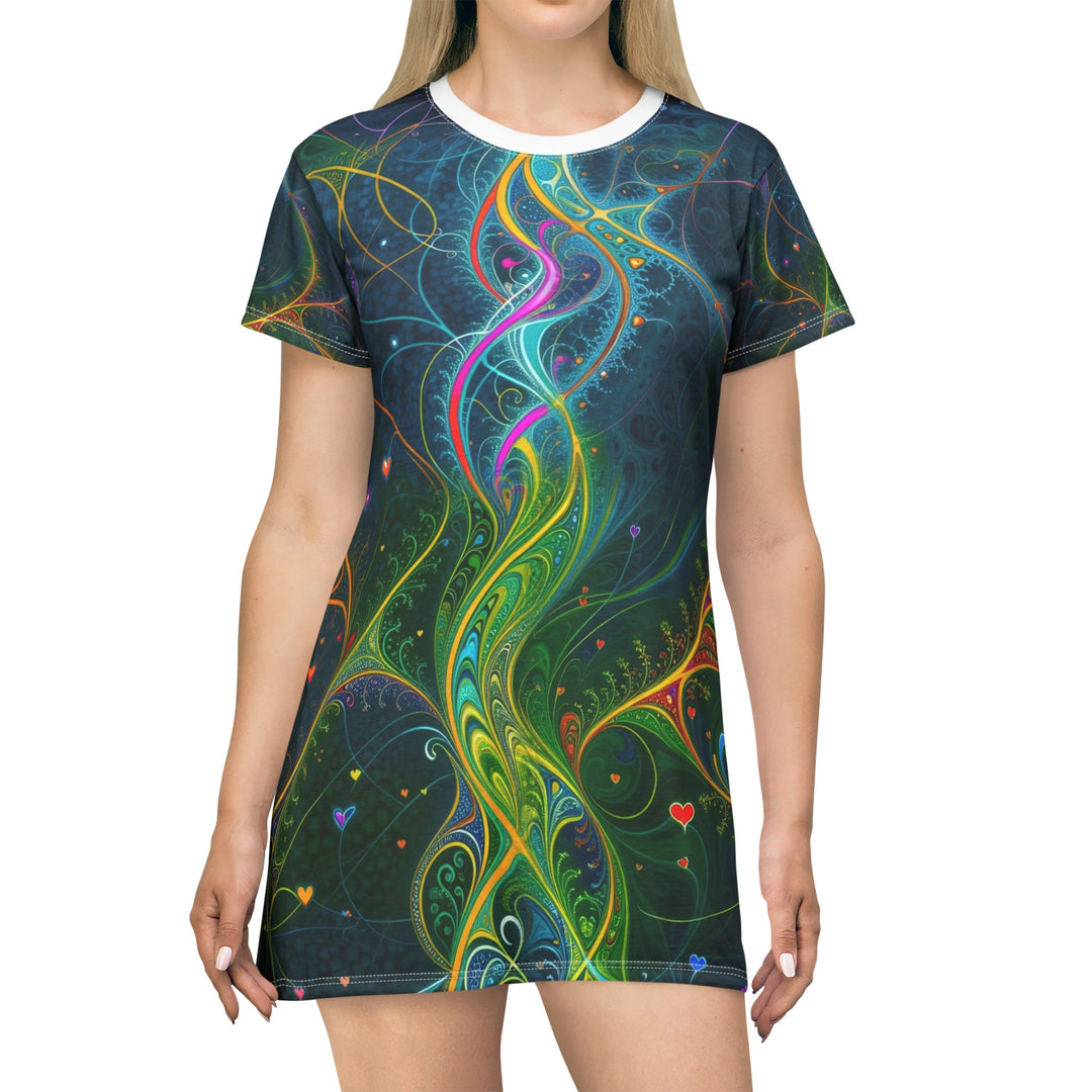 Vibrant Ethereal Swirls - T-Shirt Dress - All Over Prints - g(0D·IO) - XS - -