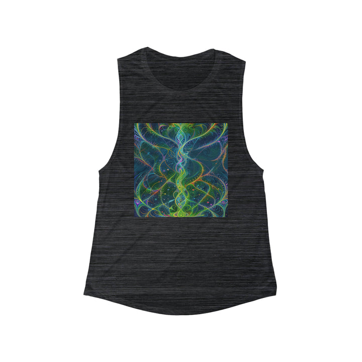 Vibrant Ethereal Swirls - Women's Flowy Scoop Muscle Tank - Tank Top - g(0D·IO) - S - Black Slub -