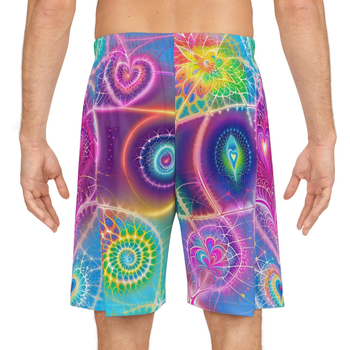 Vibrant Ethereal Symmetry - AOP Basketball Shorts - All Over Prints - g(0D·IO) - Seam thread color automatically matched to design - S -