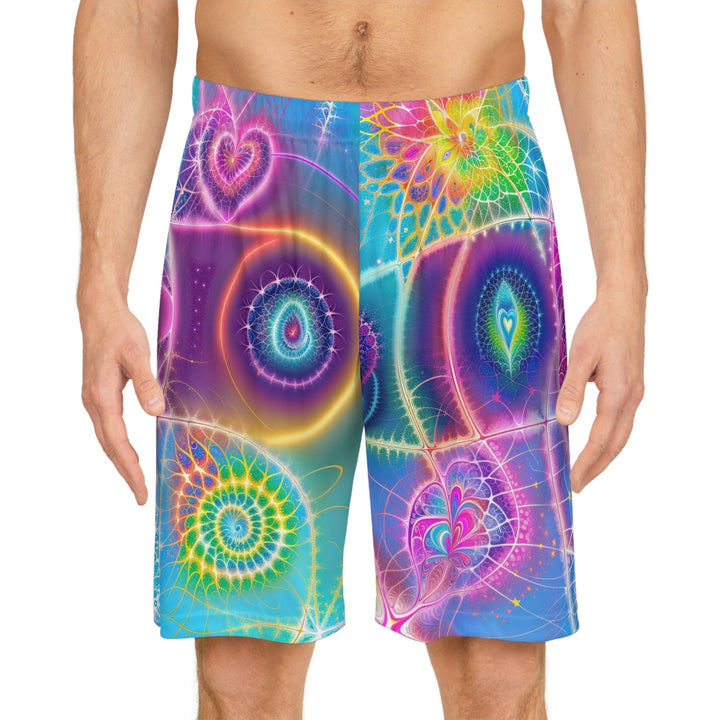 Vibrant Ethereal Symmetry - AOP Basketball Shorts - All Over Prints - g(0D·IO) - Seam thread color automatically matched to design - S -