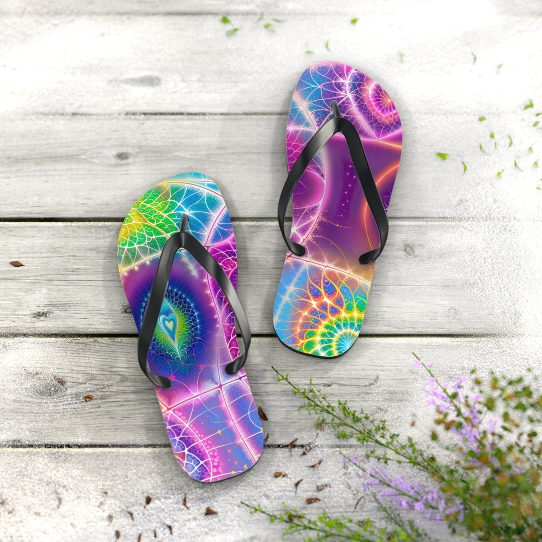 Vibrant Ethereal Symmetry - Flip Flops - Shoes - g(0D·IO) - XL - Black sole -