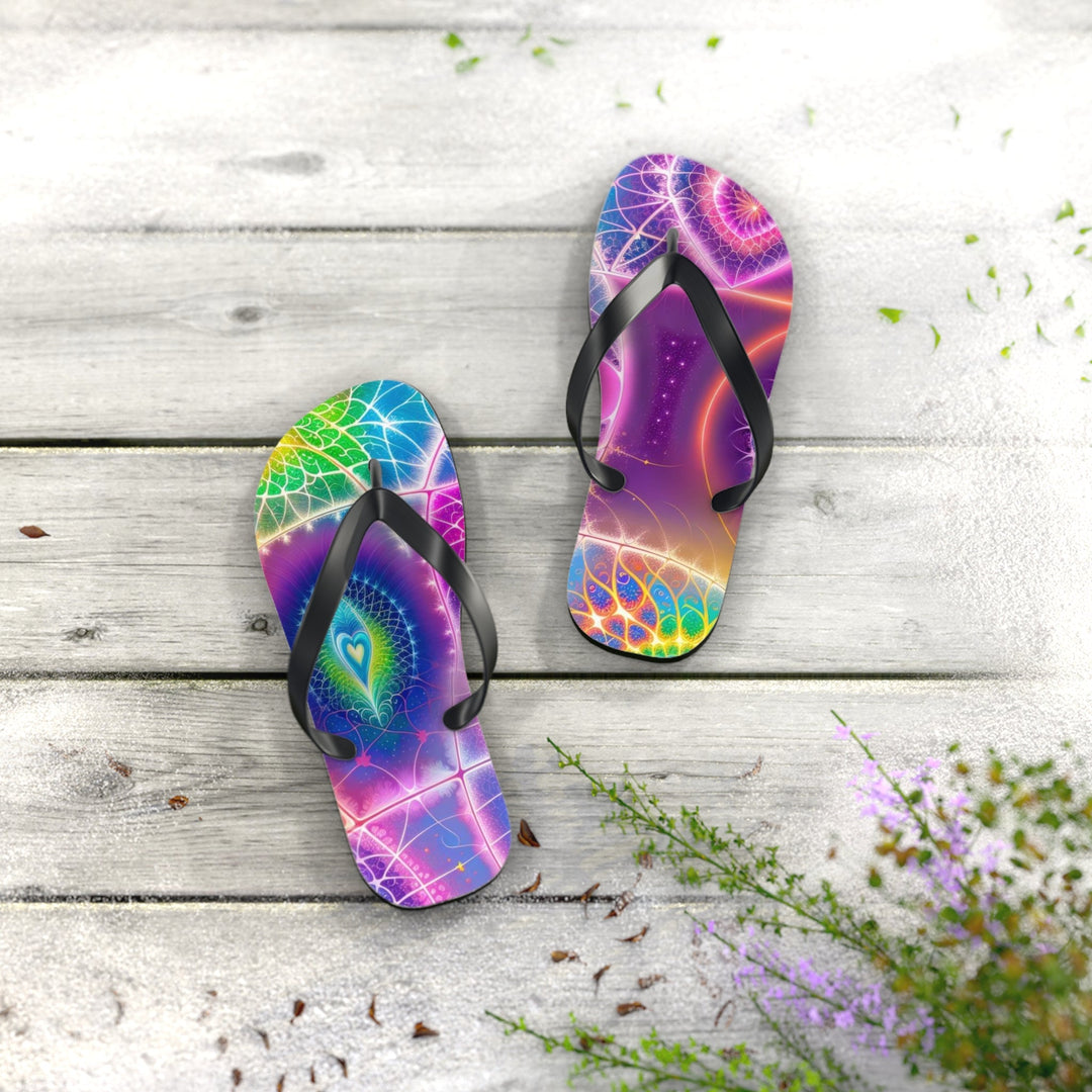 Vibrant Ethereal Symmetry - Flip Flops - Shoes - g(0D·IO) - XL - Black sole -