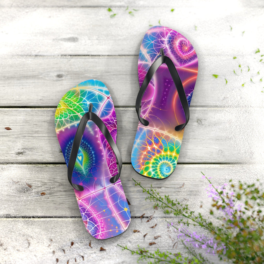 Vibrant Ethereal Symmetry - Flip Flops - Shoes - g(0D·IO) - XL - Black sole -