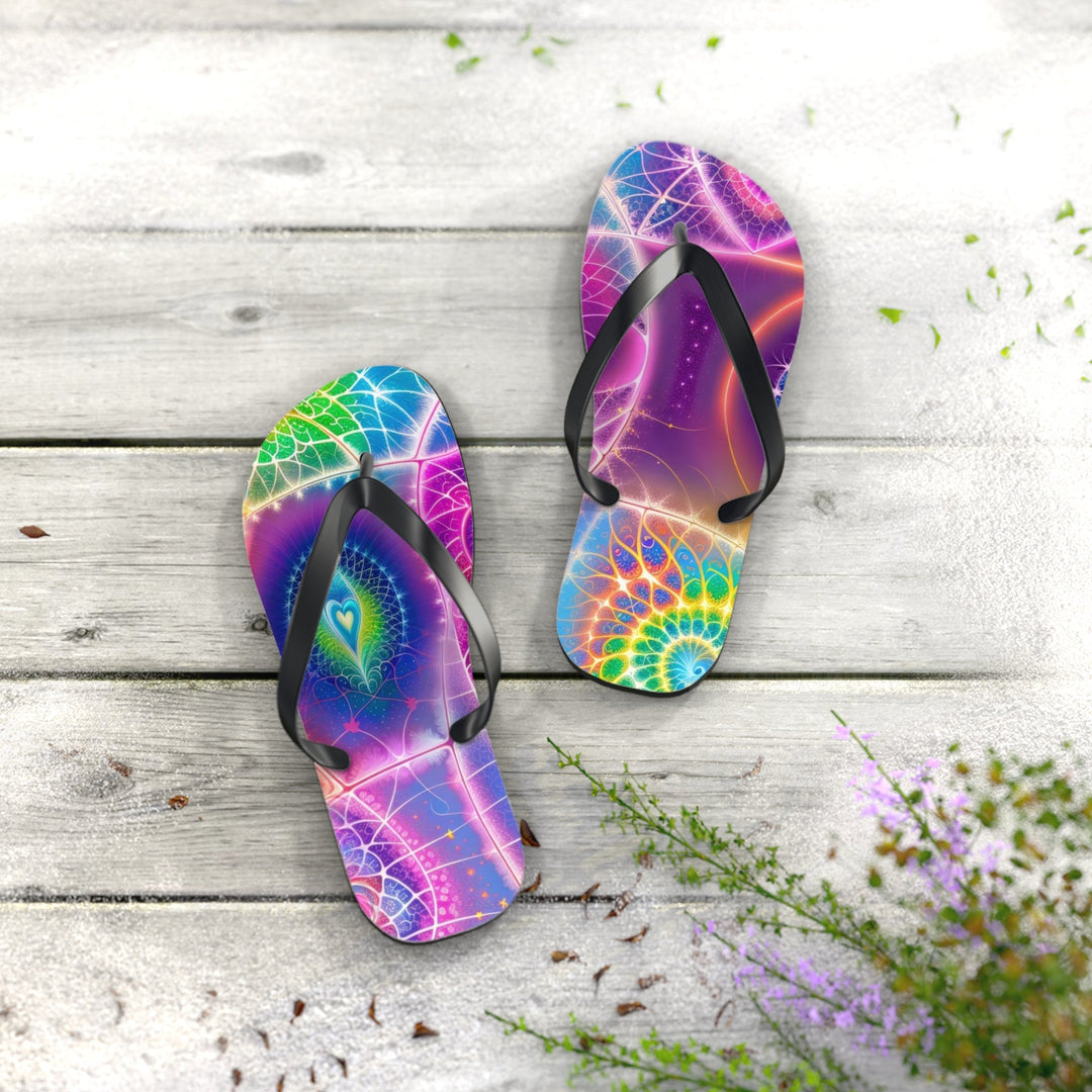 Vibrant Ethereal Symmetry - Flip Flops - Shoes - g(0D·IO) - XL - Black sole -