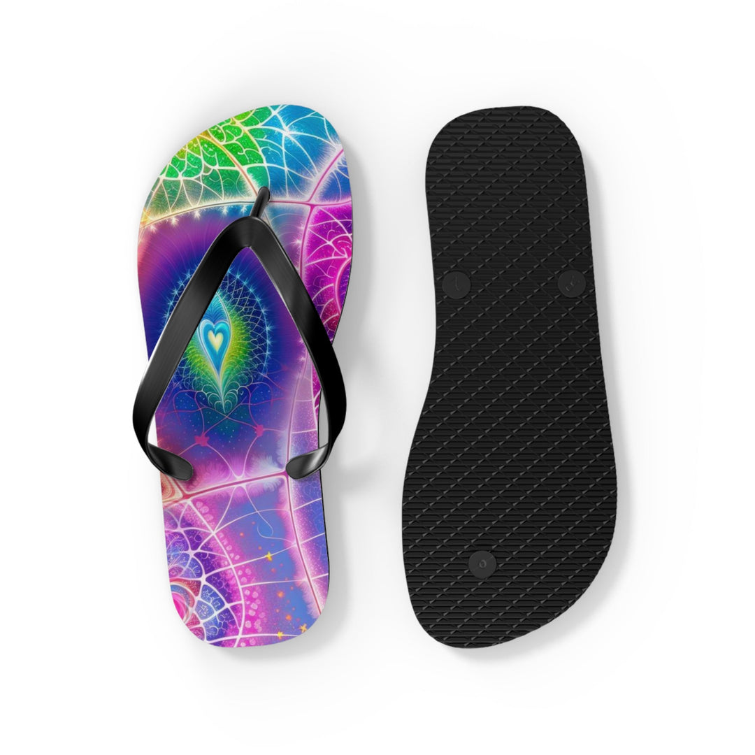 Vibrant Ethereal Symmetry - Flip Flops - Shoes - g(0D·IO) - XL - Black sole -