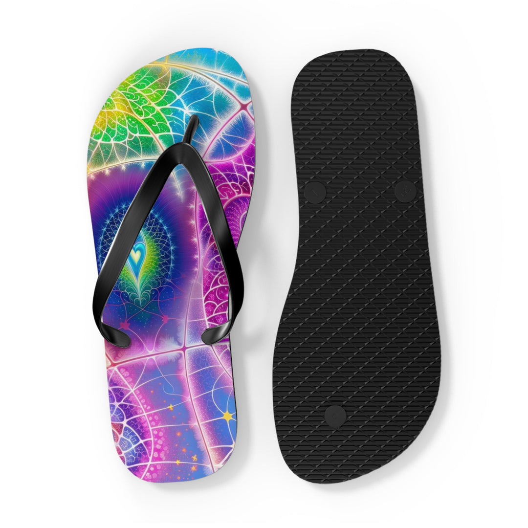 Vibrant Ethereal Symmetry - Flip Flops - Shoes - g(0D·IO) - XL - Black sole -