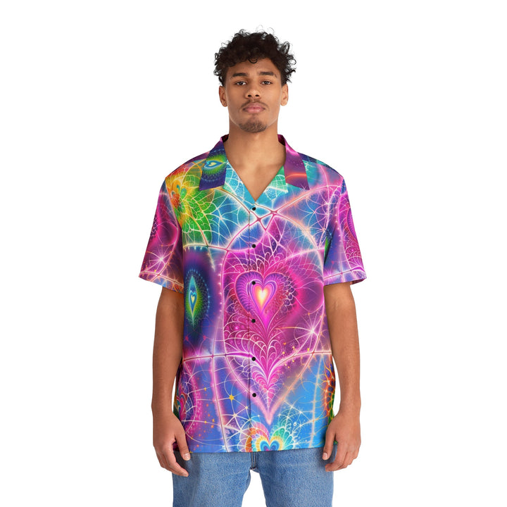 Vibrant Ethereal Symmetry - Men's Hawaiian Shirt - All Over Prints - g(0D·IO) - S - Black -