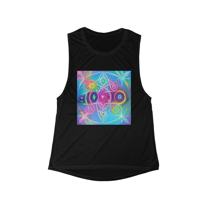 Vibrant Ethereal Symmetry - Women's Flowy Scoop Muscle Tank - Tank Top - g(0D·IO) - S - Black -