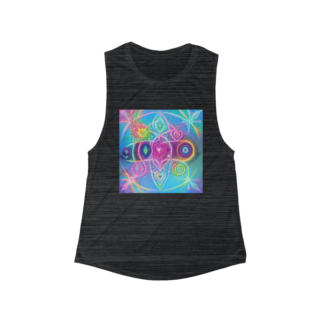 Vibrant Ethereal Symmetry - Women's Flowy Scoop Muscle Tank - Tank Top - g(0D·IO) - S - Black Slub -