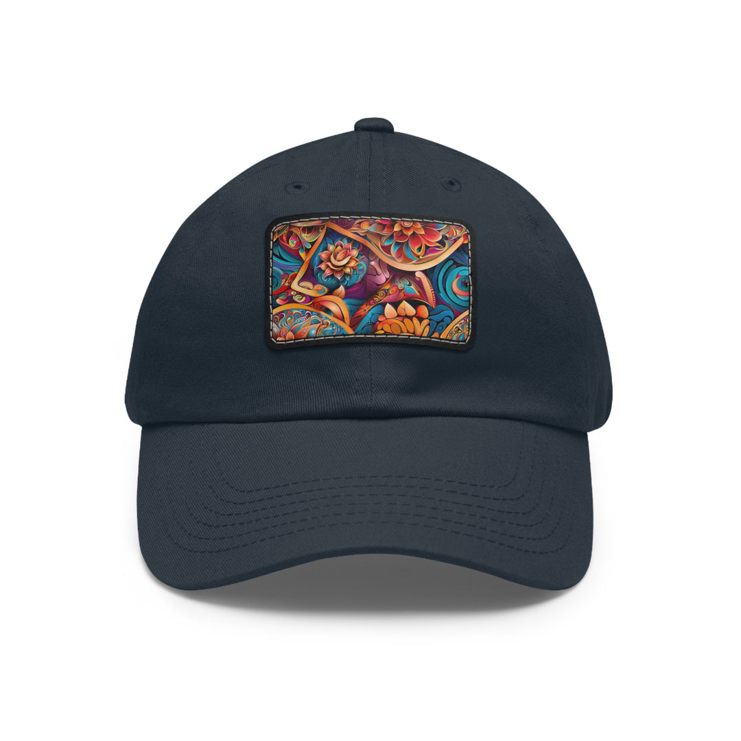 Vibrant Floral Essence - Dad Hat - Hats - g(0D·IO) - Navy / Black patch - Rectangle - One size