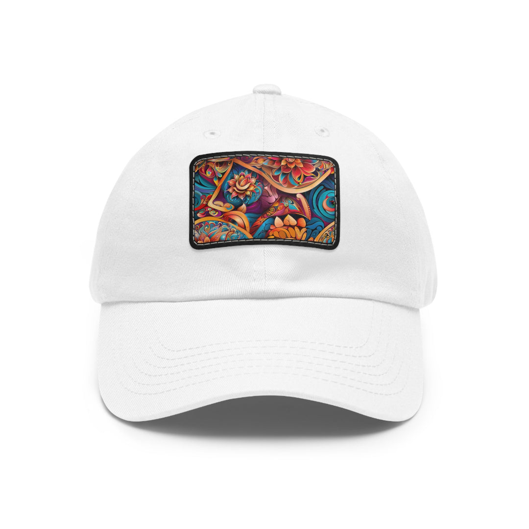 Vibrant Floral Essence - Dad Hat - Hats - g(0D·IO) - White / Black patch - Rectangle - One size