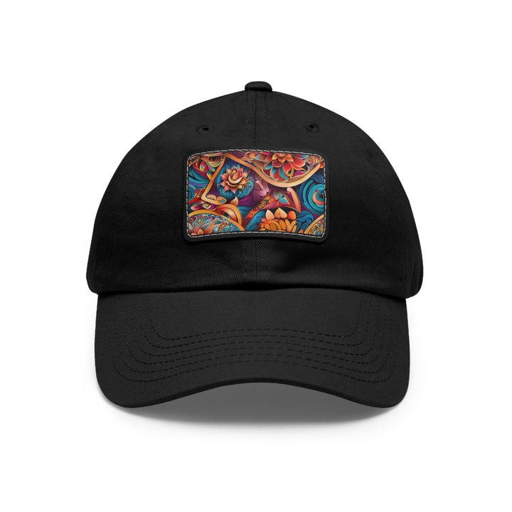 Vibrant Floral Essence - Dad Hat - Hats - g(0D·IO) - Black / Black patch - Rectangle - One size