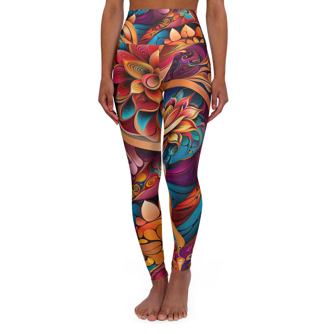 Vibrant Floral Essence - High Waisted AOP Yoga Leggings - All Over Prints - g(0D·IO) - XS - -