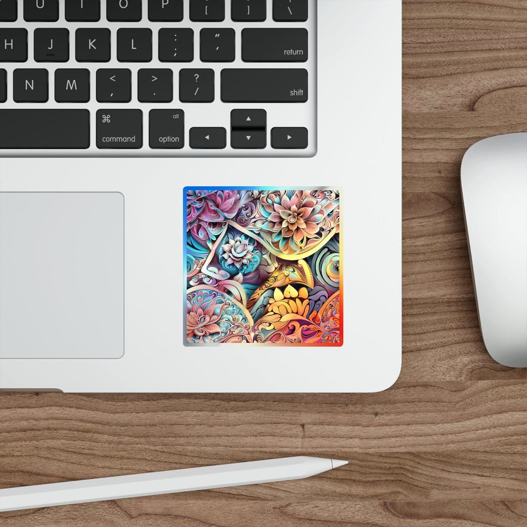 Vibrant Floral Essence - Holographic Die-Cut Sticker - Paper products - g(0D·IO) - 5" × 5" - Die-Cut - Holographic