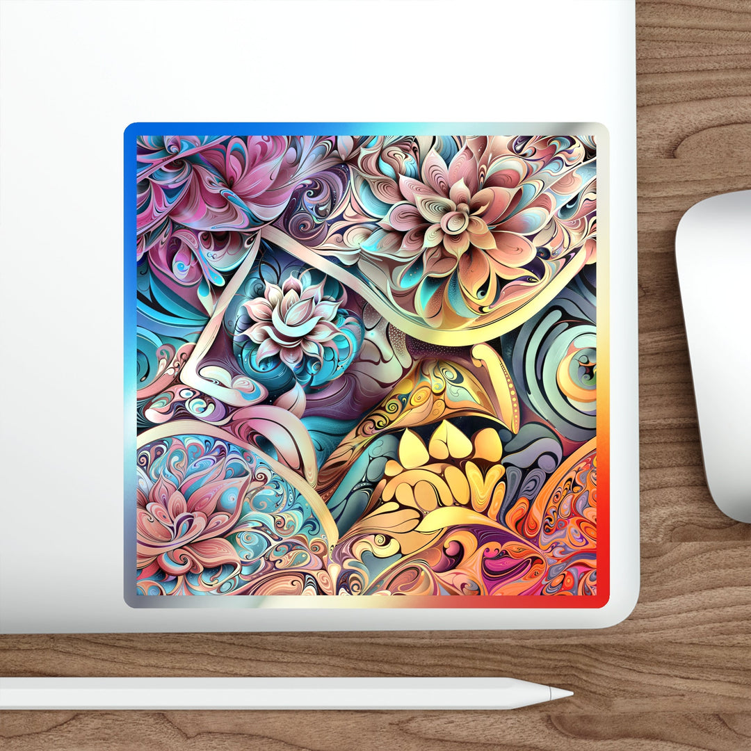 Vibrant Floral Essence - Holographic Die-Cut Sticker - Paper products - g(0D·IO) - 5" × 5" - Die-Cut - Holographic