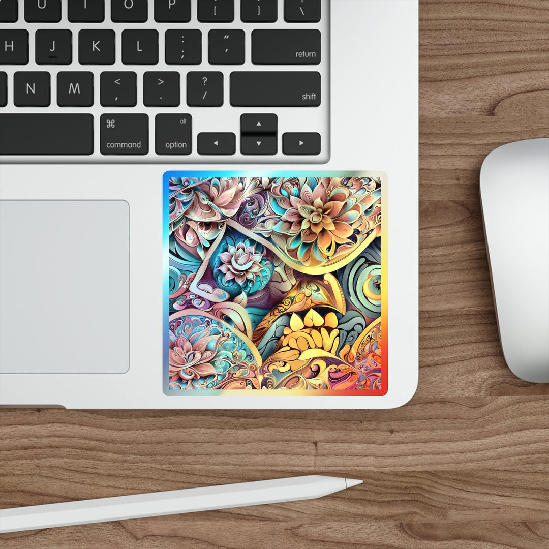 Vibrant Floral Essence - Holographic Die-Cut Sticker - Paper products - g(0D·IO) - 5" × 5" - Die-Cut - Holographic