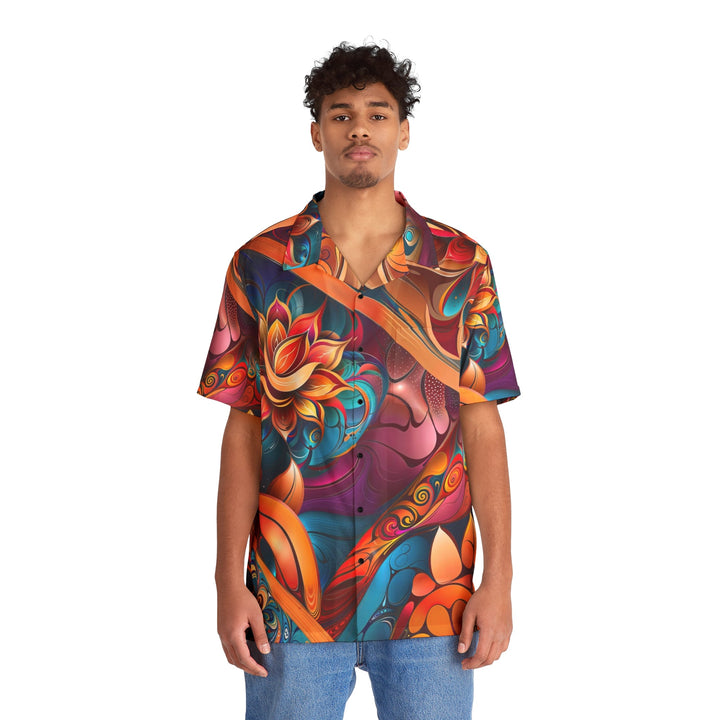 Vibrant Floral Essence - Men's Hawaiian Shirt - All Over Prints - g(0D·IO) - S - Black -