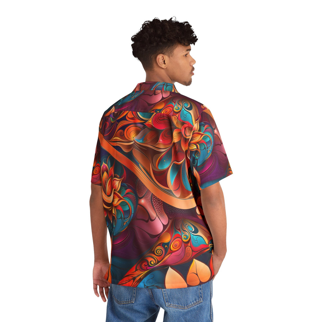 Vibrant Floral Essence - Men's Hawaiian Shirt - All Over Prints - g(0D·IO) - S - Black -