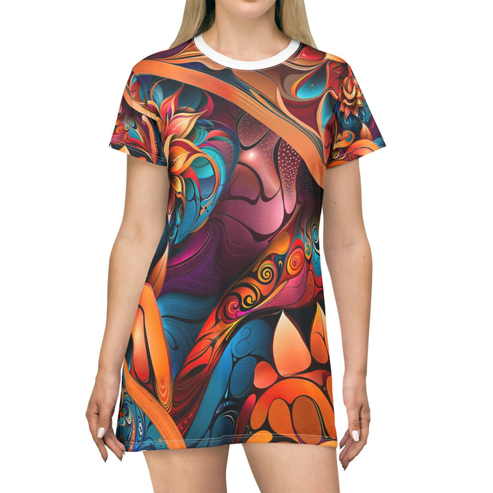 Vibrant Floral Essence - T-Shirt Dress - All Over Prints - g(0D·IO) - XS - -