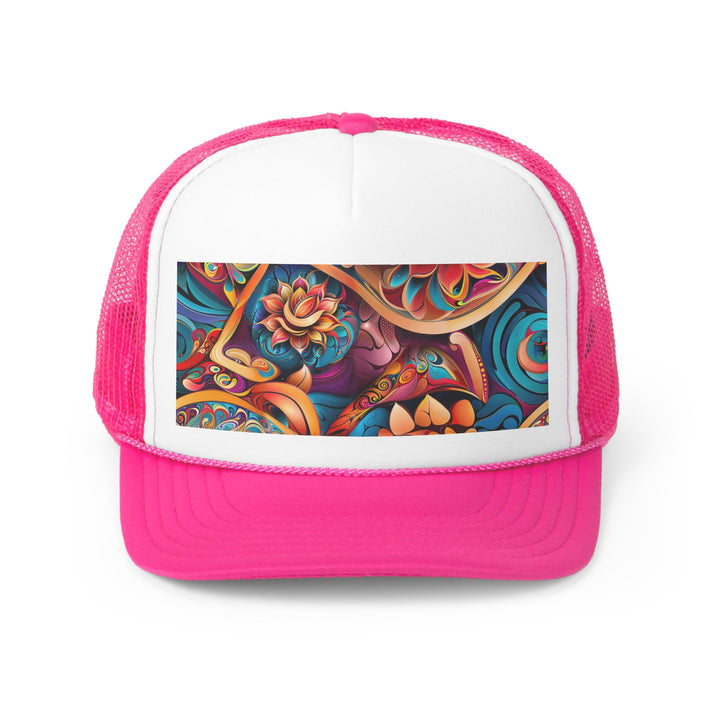 Vibrant Floral Essence - Trucker Hat - Hats - g(0D·IO) - Pink - One size -