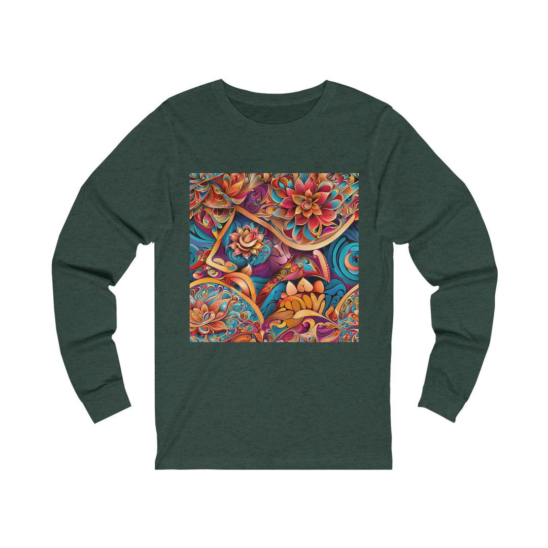 Vibrant Floral Essence - Unisex Jersey Long Sleeve Tee - Long-sleeve - g(0D·IO) - S - Heather Forest -