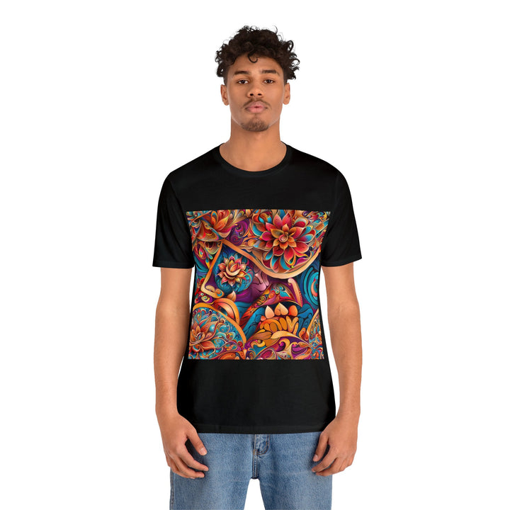 Vibrant Floral Essence - Unisex Jersey Short Sleeve Tee - T-Shirt - g(0D·IO) - Black - S -