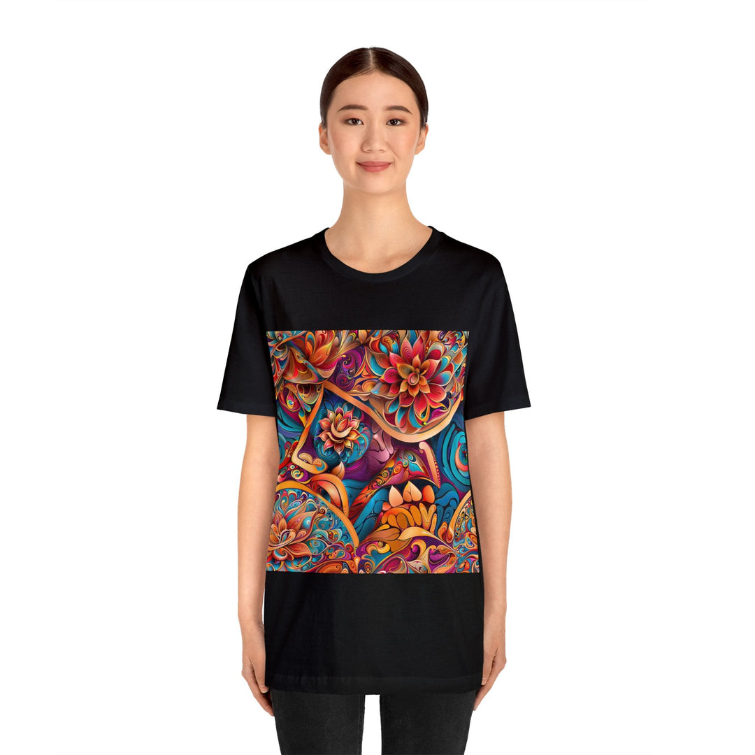 Vibrant Floral Essence - Unisex Jersey Short Sleeve Tee - T-Shirt - g(0D·IO) - Black - S -