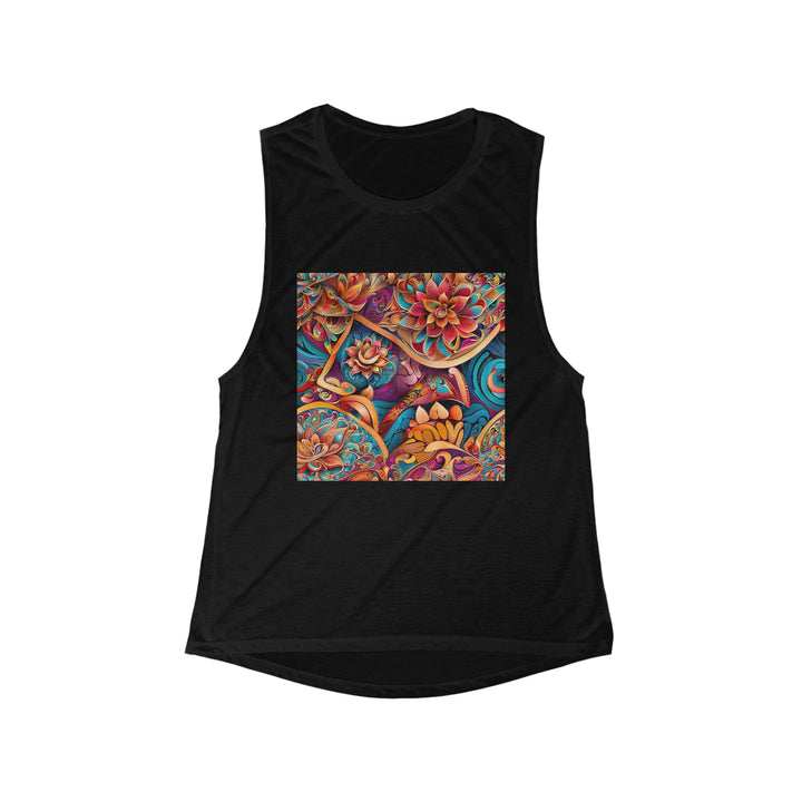 Vibrant Floral Essence - Women's Flowy Scoop Muscle Tank - Tank Top - g(0D·IO) - S - Black -