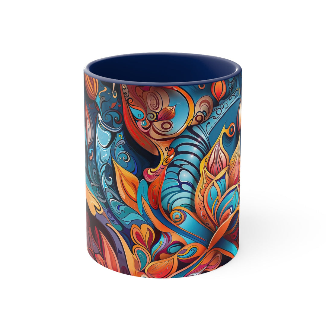 Vibrant Floral Whirls - Accent Coffee Mug - Mug - g(0D·IO) - Navy - 11oz -